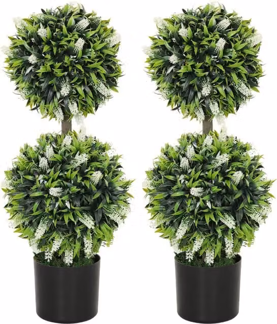 Set di 2 piante artificiali HOMCOM con vaso verde e bianco, resistenti ai raggi UV, Altezza: 70 cm