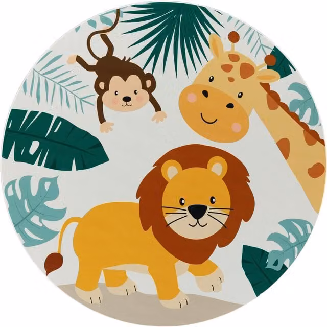 Tappeto rotondo per bambini Bini beige e multicolore con motivo animal con diametro: 200 cm