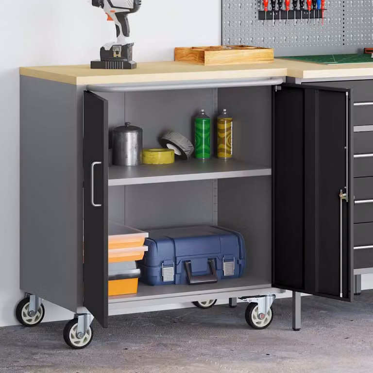 vidaXL Carrello da lavoro a rulli in acciaio e legno, Nero e Grigio, L 75 x P 45 x H 85 cm