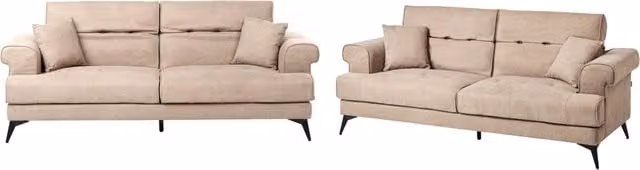 Set di divani Beliani da 3 e 2 posti in tessuto beige e marrone con poggiatesta regolabile e struttura in legno in stile moderno