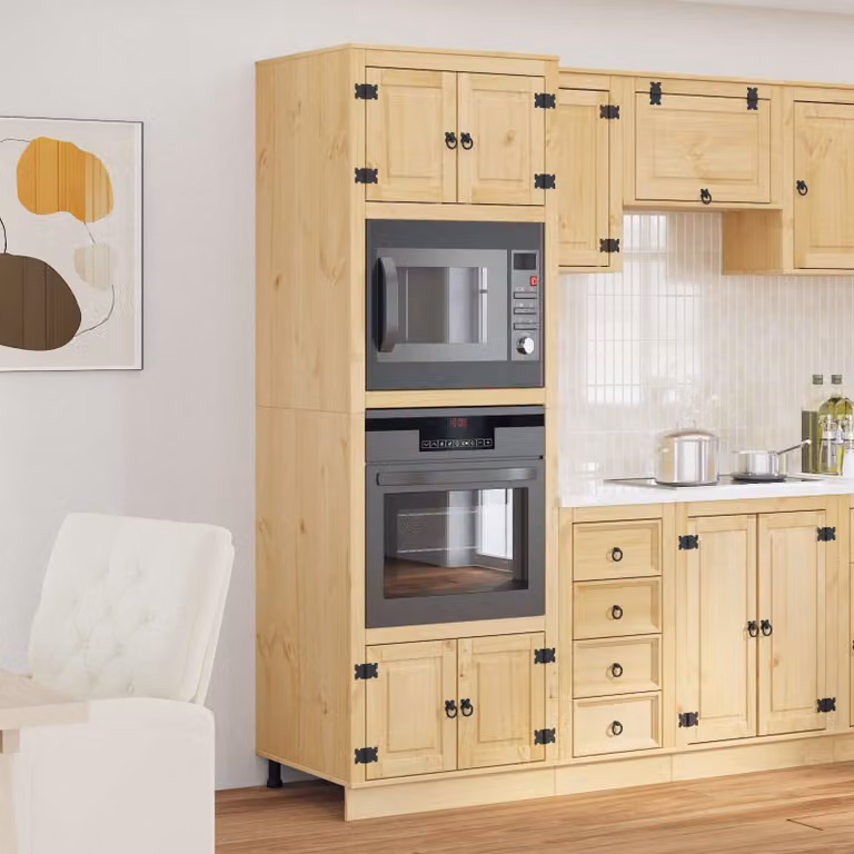 Armadietto SKI vidaXL in pino massello marrone, mobile da parete moderno per cucina e sala da pranzo, L: 66 cm, P: 58 cm, H: 207 cm