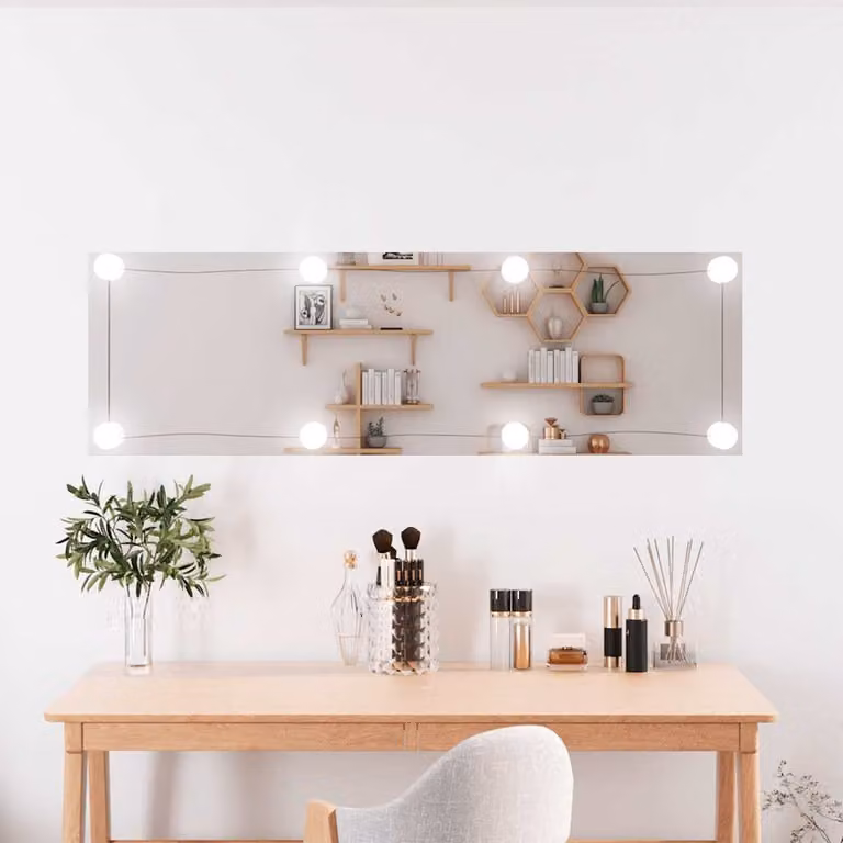 Specchio da parete rettangolare vidaXL con luci LED bianco e argento, L: 100 cm, H: 30 cm