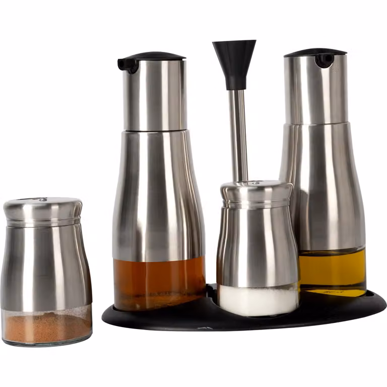 GUSTO CASA Set menage 4 contenitori in acciaio inox con stand, colore argento