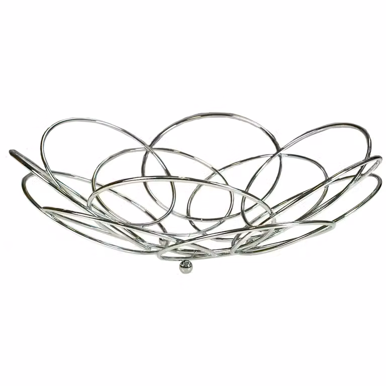 Centrotavola a ciotola GUSTO CASA in metallo cromato argento, design moderno e rotondo, Diametro: 36 cm, Altezza: 12 cm