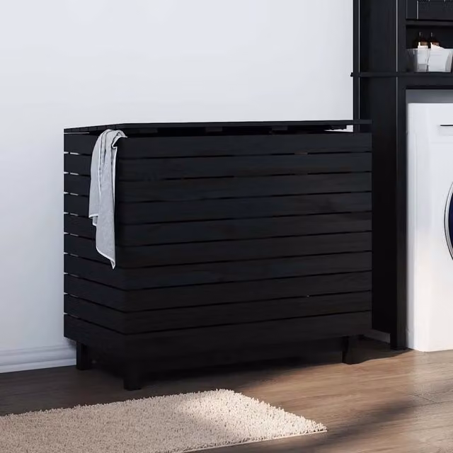 Cesto per bucato vidaXL in legno nero con coperchio, L/P/H: 88,5 x 44 x 76 cm
