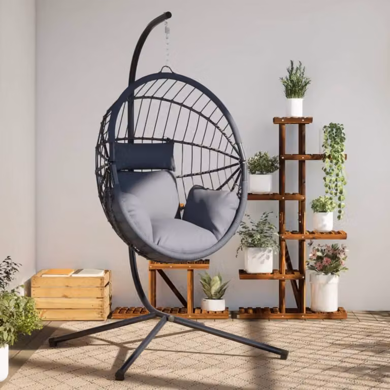 vidaXL Sedia a Uovo Sospesa con Supporto in Acciaio e Rattan Grigio Antracite con Cuscini