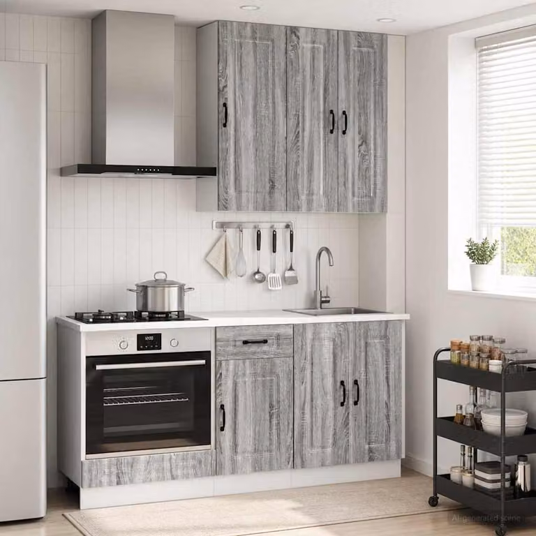 Set di unità cucina vidaXL KALMAR composto da 5 pezzi in legno ingegnerizzato color grigio Sonoma con finitura opaca e ante con cassetti