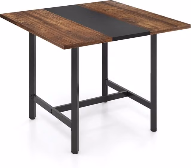 Tavolo da conferenza quadrato in stile industriale con piano in legno e struttura in metallo, ideale per ufficio o sala riunioni, Marrone e Nero, L 100 cm x P 100 cm x H 75 cm