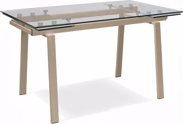 E-Stylo Tavolo da cucina e sala da pranzo allungabile moderno con top in vetro temperato trasparente e gambe in metallo grigio L: 140/200 cm, P: 80 cm, H: 76 cm