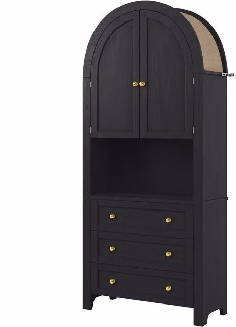 Mobile contenitore moderno con ante, cassetti e vano espositivo per cucina o soggiorno, Nero, L: 70 cm, P: 35 cm, H: 180 cm