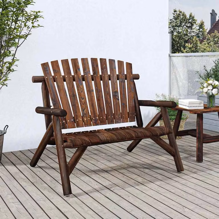Panca da giardino a 2 posti vidaXL in legno di abete rosso marrone con braccioli L: 119 cm, P: 85 cm, H: 98 cm