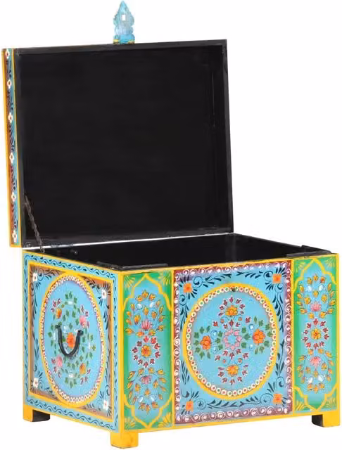 Baule in legno di mango dipinto a mano con decoro floreale multicolore vidaXL L/P/H: 50 x 40 x 40 cm