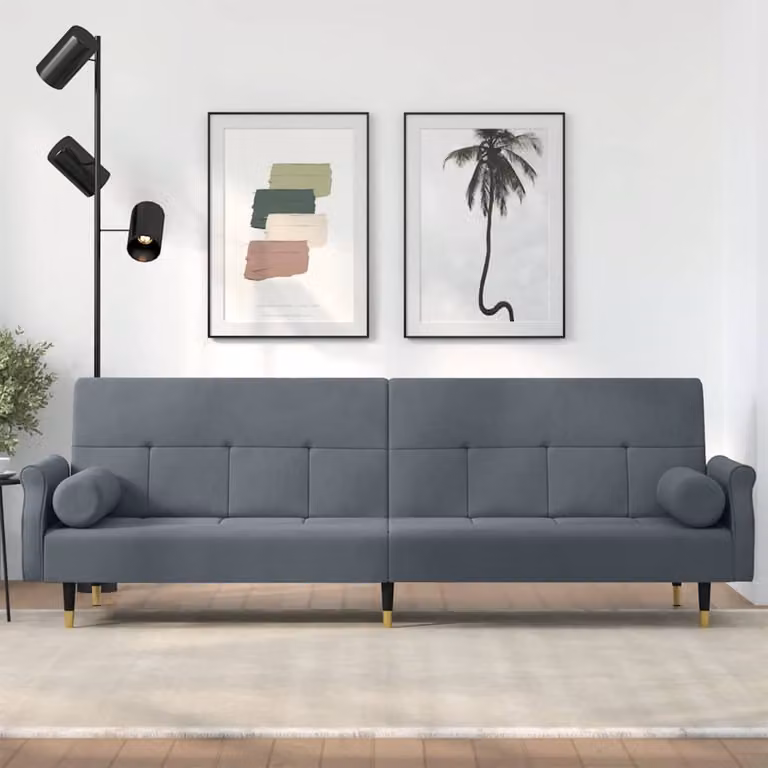 vidaXL Divano Letto Click-Clack in Velluto Grigio con Cuscini e Poggiatesta Regolabile