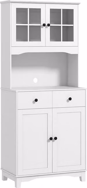 Armadio da cucina freestanding HOMCOM bianco con ante in vetro e piano di lavoro moderno