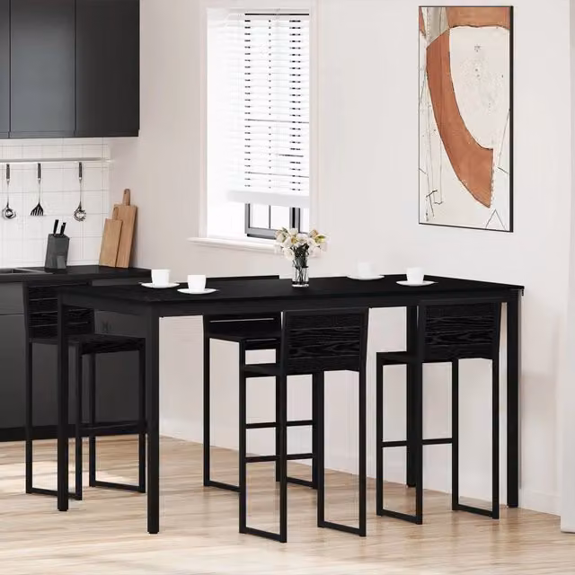Tavolo da bar moderno rettangolare vidaXL in legno composito e metallo nero L: 200 cm, P: 19,14 cm, H: 105 cm