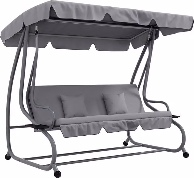 Outsunny Dondolo Letto da Giardino con Tettuccio Regolabile e Vassoi, Acciaio e Poliestere, L/P/H: 200 x 120 x 164 cm, Grigio