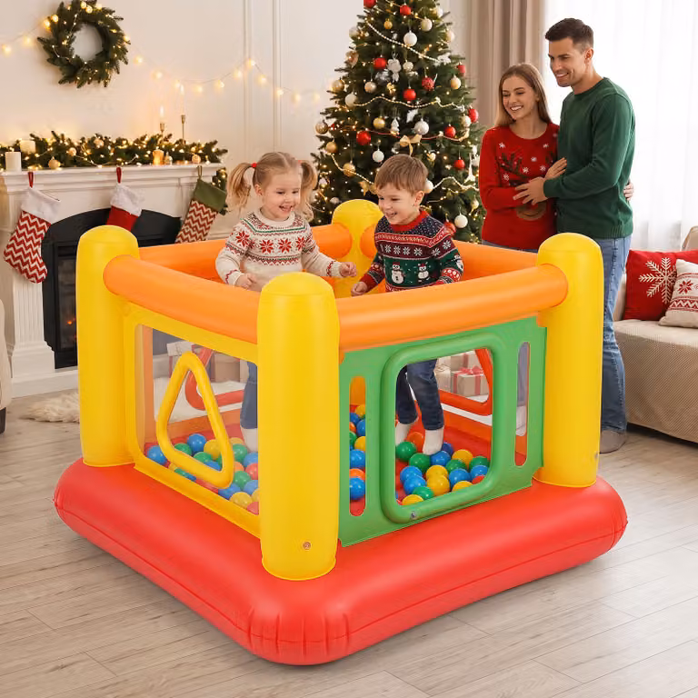 Castello gonfiabile Costway per bambini con tunnel, tappeto e trampolino elastico, colore giallo e multicolore