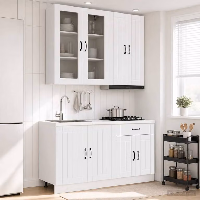 Set di 4 unità cucina moderne vidaXL LUCCA in MDF bianco lucido con ante in vetro da appendere al muro