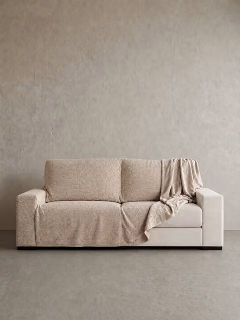 Fodera per divano a 3 posti Coven Kenay Home in lino jacquard a righe beige, bianco e grigio, Larghezza: 230 cm