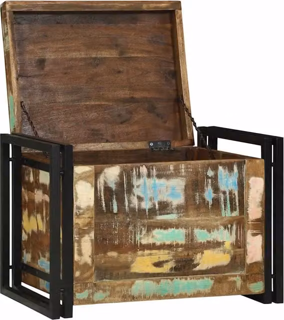 Scatola di stoccaggio in legno di recupero e metallo stile rustico CFW2410006 L/P/H: 60 x 40 x 41 cm