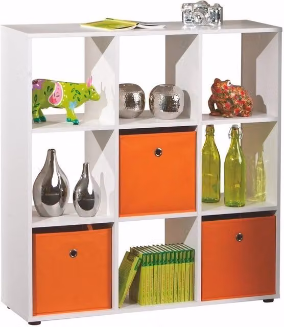 Libreria 9 Box Inter Link in laminato bianco opaco con pannello posteriore L/P/H: 104,5 x 33 x 109 cm