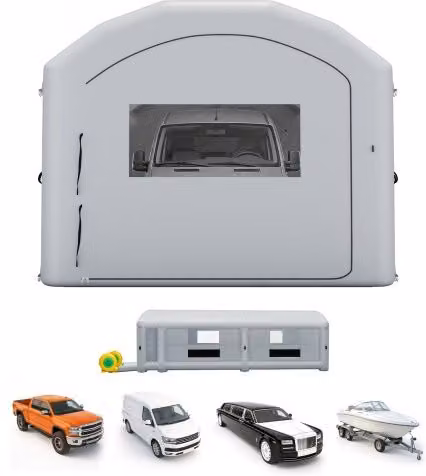 VEVOR Cabina di Verniciatura Gonfiabile Grigia con Tetto ad Arco e Filtro, Tenda Portatile per Verniciatura a Spruzzo con Soffiatori da 950W e 1100W, L: 12 m, P: 5 m, H: 4 m