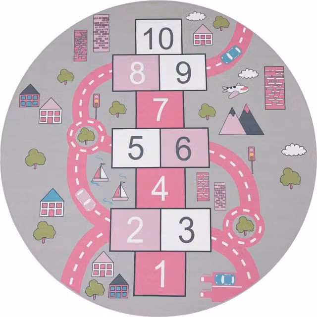 Tappeto rotondo per bambini Bini rosa con design geometrico, Diametro: 160 cm