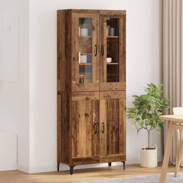 vidaXL Credenza Moderna in Legno e Metallo con Ante in Vetro, Marrone, L: 69,5 cm, P: 34 cm, H: 180 cm