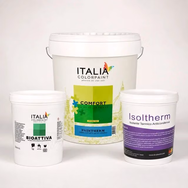 Ciclo trattamento antimuffa Isoltherm con fissativo bioattiva Paintherm di Italia Colorpaint, colore bianco, resa 50 mq