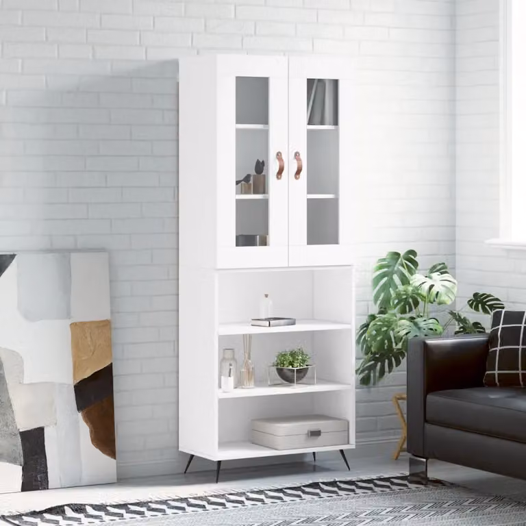 Credenza moderna vidaXL bianca con ante in vetro e ripiani interni, L/P/H: 69,5 x 34,0 x 180,0 cm