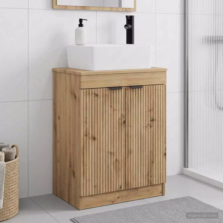 Mobile da bagno con lavabo vidaXL in rovere artigianale, colore marrone e nero, L: 54 cm, P: 35 cm, H: 83 cm