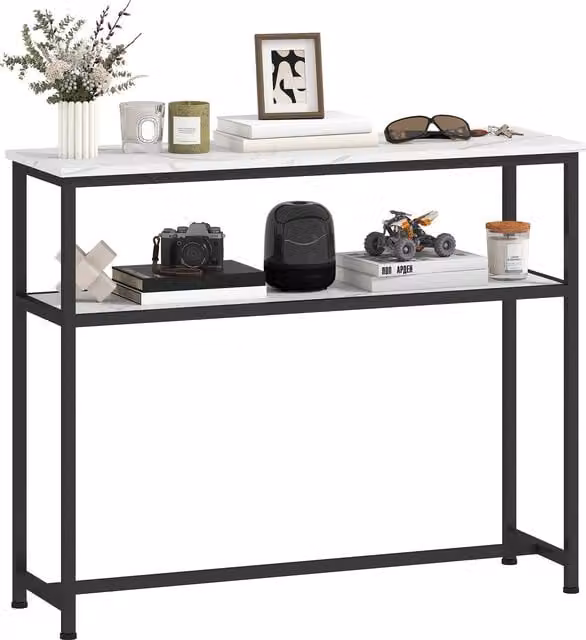 Console da ingresso stretta HOMCOM con superficie effetto marmo e struttura in metallo, L 100 x P 30 x H 81 cm, Bianco
