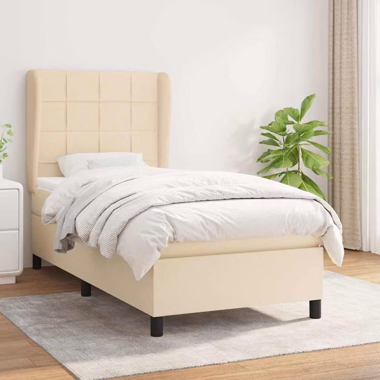 vidaXL Letto Ibrido con Giroletto a Molle e Materasso in Tessuto Beige e Bianco L/P/H: 203 x 103 x 128 cm