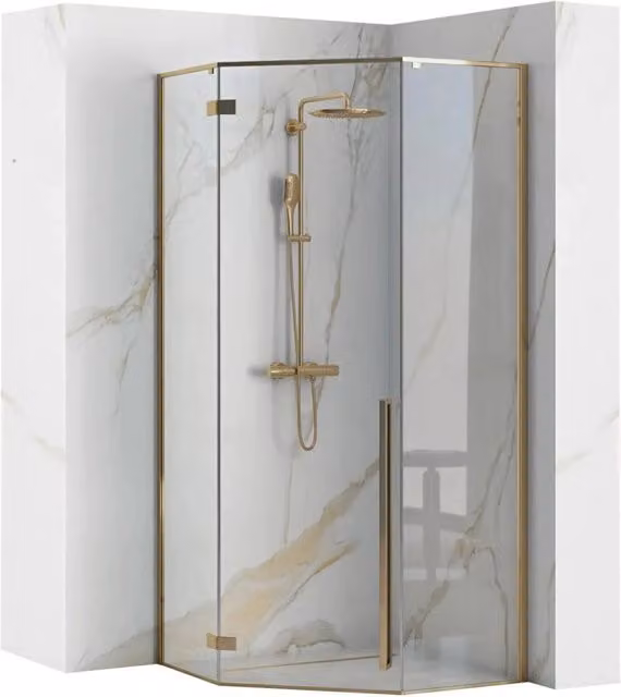 Cabina Doccia Angolare Rea Diamond Gold con Piatto Doccia Diamond Black L 90 cm x P 90 cm
