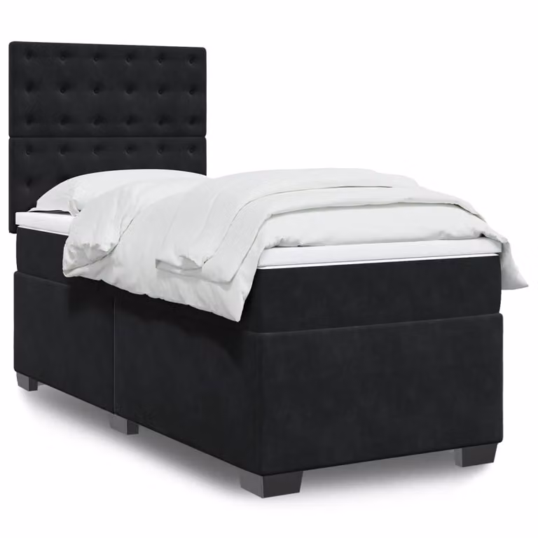 vidaXL Giroletto a Molle Ibrido con Materasso in Velluto Nero L/P/H: 90 x 200 cm
