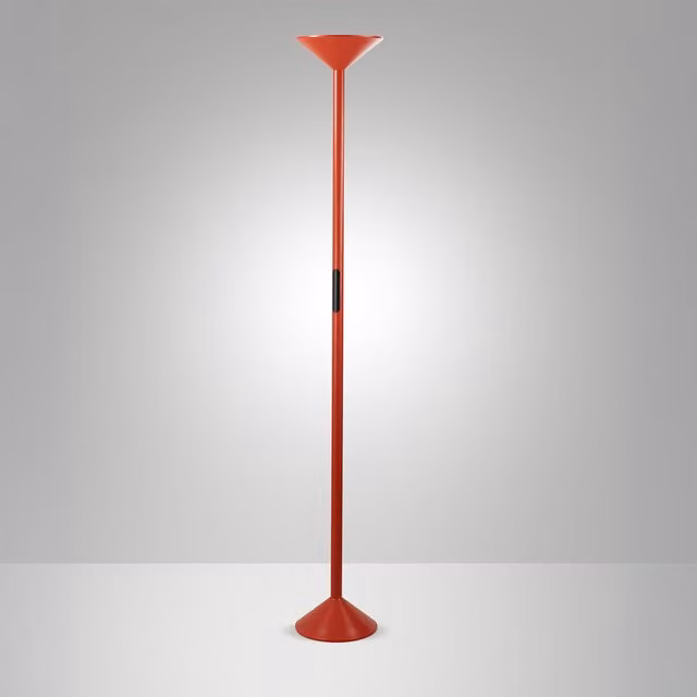 Lampada da terra LED Fabas Tratto Perenz dimmabile con controllo touch in metallo e plastica, disponibile nei colori bianco, rosso o grigio