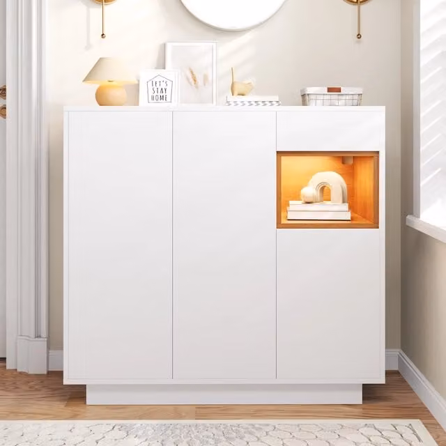 Mobile da ingresso Zephmum bianco con ante soft-close e illuminazione integrata L/P/H: 100.5 x 39.5 x 39.5 cm