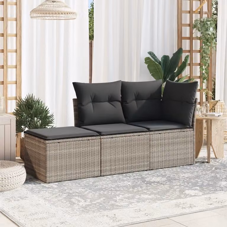 vidaXL Set Divano da Giardino a L 3pz con Cuscini Grigio Chiaro in Polyrattan e Metallo