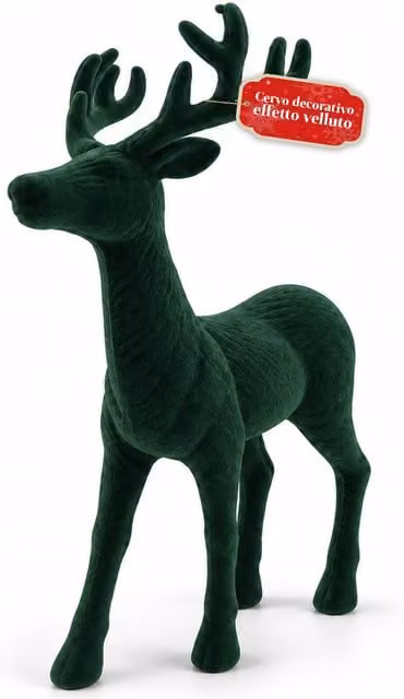 Statuina Renna Decorativa Saint Joy in Effetto Velluto Verde per Decorazioni Natalizie, H 44 cm x L 33 cm