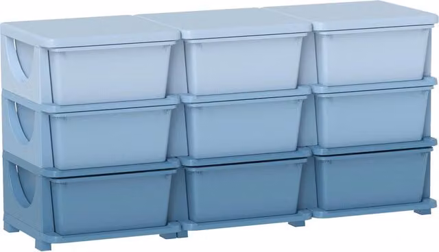 Cassettiera per bambini Zephmum con 9 cassetti in plastica blu opaco