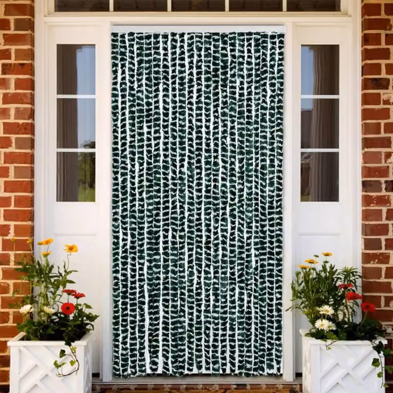 Tenda Antimosche vidaXL in Ciniglia Verde e Bianca a Righe, Termoisolante e Semitrasparente, L: 90 cm, H: 200 cm