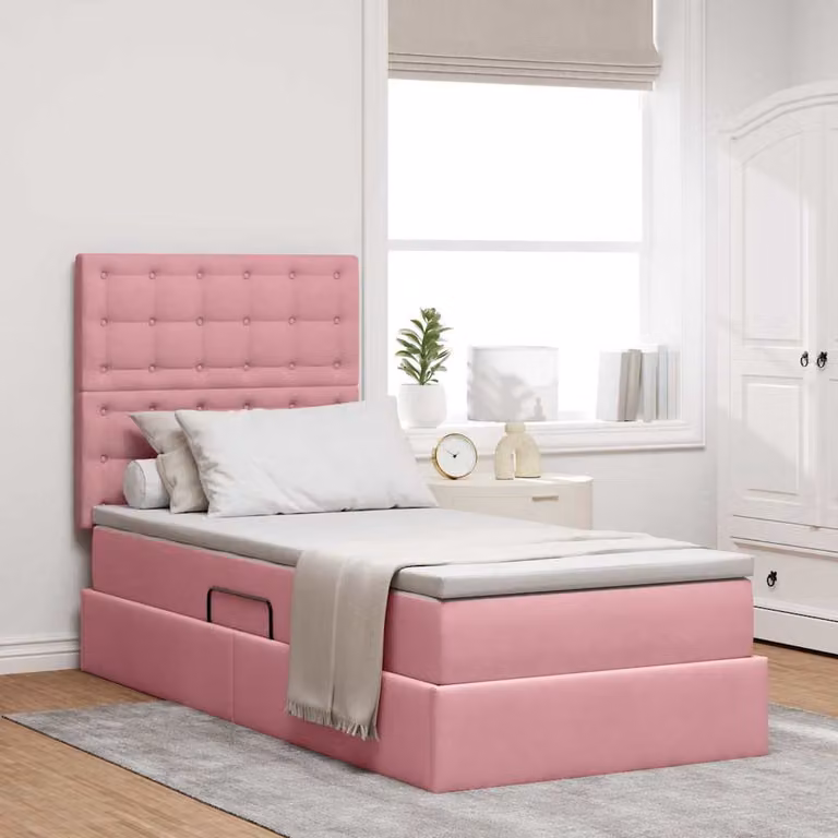 Letto con contenitore e materasso vidaXL in velluto rosa con base a sollevamento L 90 cm x P 200 cm x H 204 cm