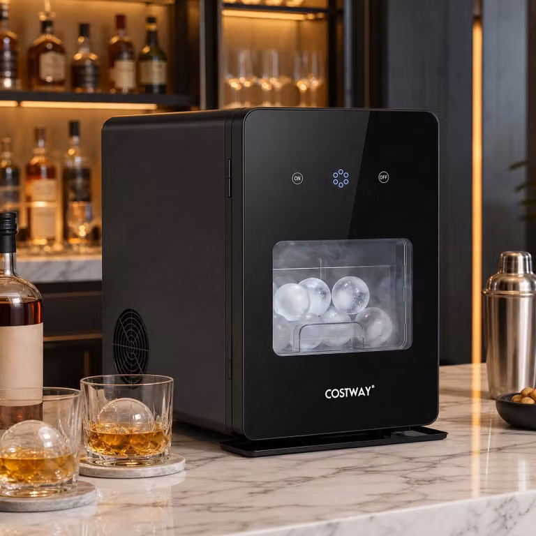 Costway Macchina per ghiaccio sferico nera con funzione autopulente e capacità 1,6 l per whisky