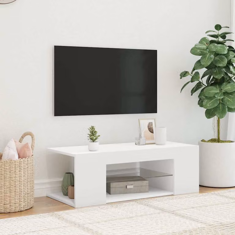 vidaXL Mobile Porta TV Moderno con Luci LED Integrate Bianco L: 90 cm, P: 39 cm, H: 30 cm