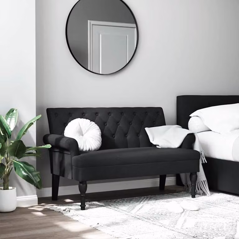 Panca con schienale vidaXL in tessuto nero con struttura in legno e MDF L: 120 cm, P: 62 cm, H: 75,5 cm