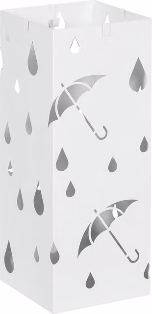 HOMCOM Portaombrelli in Metallo Bianco con 4 Ganci e Vaschetta Raccogligocce Rimovibile, L/P/H: 15,5 x 15,5 x 41 cm