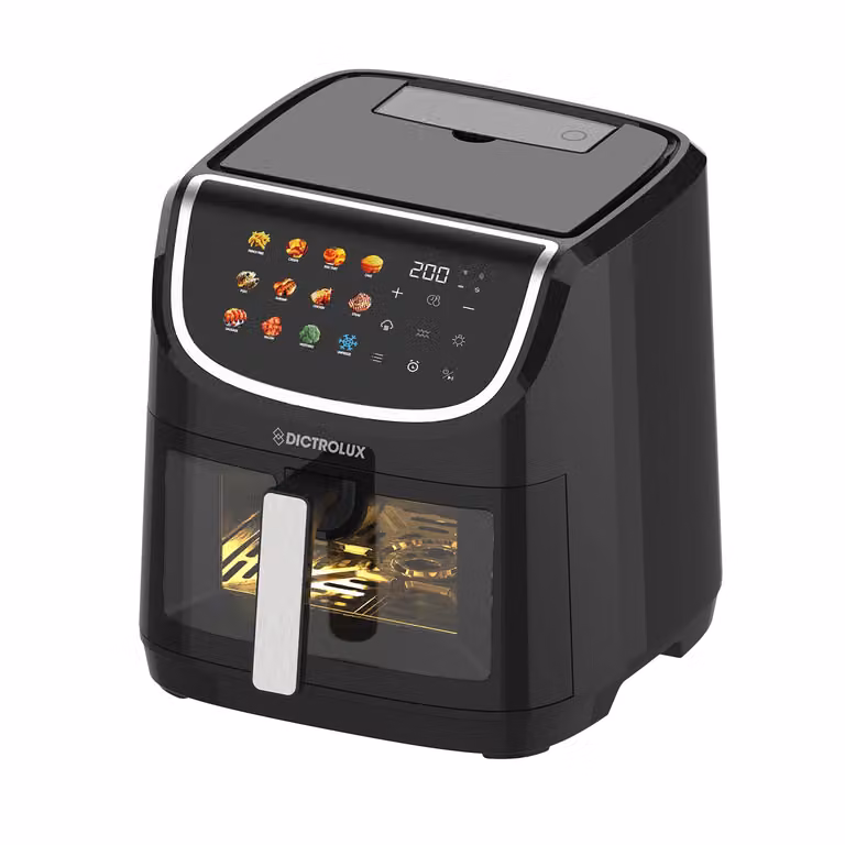 Dictrolux Friggitrice ad aria Air Cook da 8 litri, 2200 Watt, colore nero con display digitale e timer