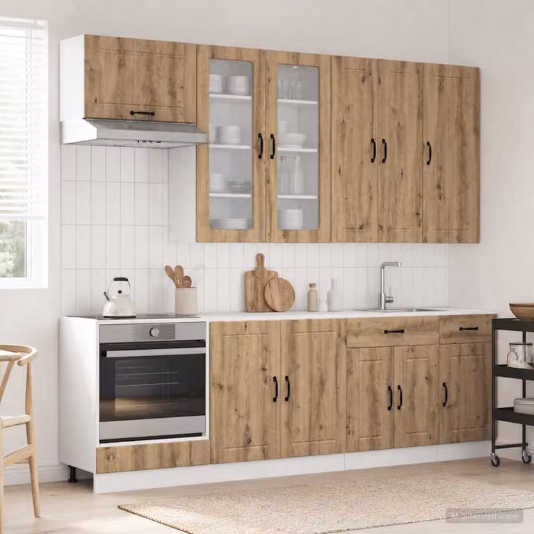 vidaXL Unità Cucina LUCCA 8 Pezzi in Rovere Marrone con Ante a Battente e Cassetti in Legno Ingegnerizzato