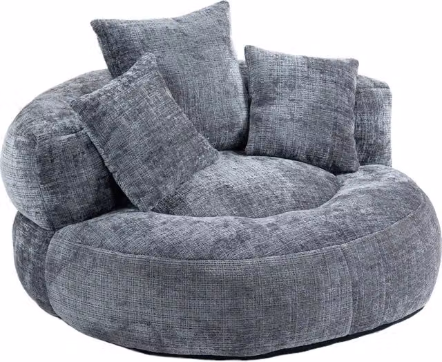 Poltrona Pouf Chicfurn con Schienale Alto e Braccioli in Velluto Grigio L: 108 cm, P: 108 cm, H: 52 cm