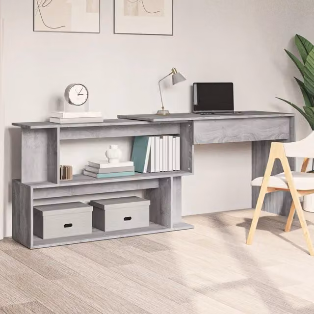 Scrivania Angolare Moderna vidaXL Grigia in Legno e MDF L/P/H: 200 x 50 x 76 cm
